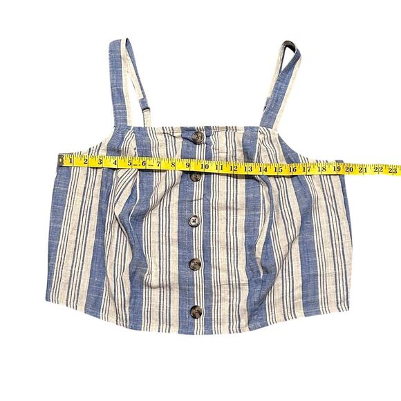 TORRID 1 Plus Size Linen Blend Button Crop Tank Top Beige & Blue Stripe, NWT - Picture 7 of 9